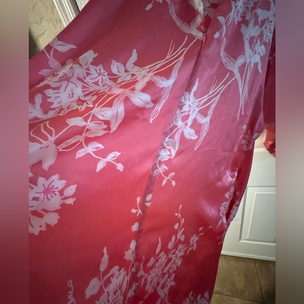 Oscar de la Renta Pink Floral Zip Front Long Nightgown Lounge Dress Kaftan 1X - Picture 10 of 15